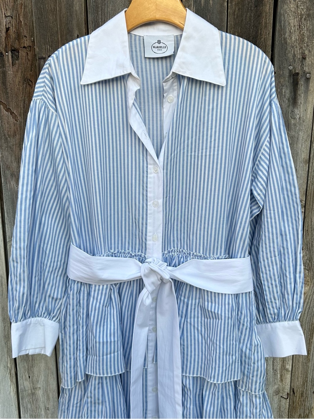 Marielle Almelo Brittany Blue Stripes Dress Egyptian Cotton Blue White OS - Picture 4 of 16